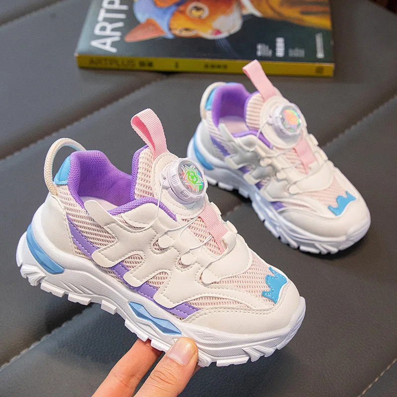 2023 New Kids Sneakers Girls Casual Shoes Outdoor Running Shoes Lightweight Soft Tenis Purple Breathable Antislip Children Shoes