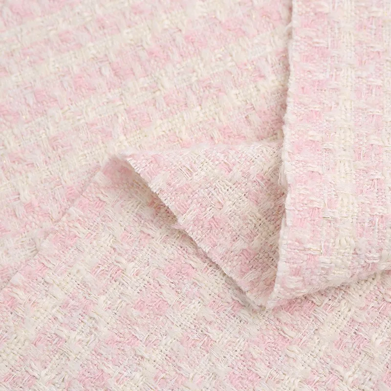 Твидовая ткань новинка 2023 тканая женская короткая розовая шерстяная твидовая