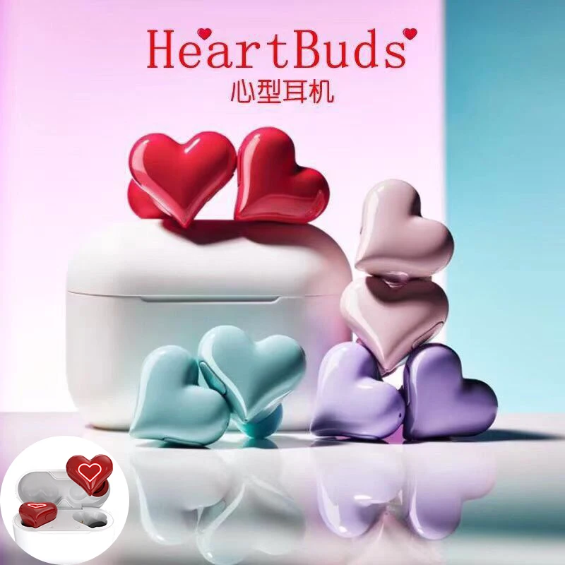 

Heartbuds Wireless Pink Headphones TWS Heart Buds Bluetooth Earphones Heart Earbuds Heart-shaped Cute Gamer Girl Woman Headset