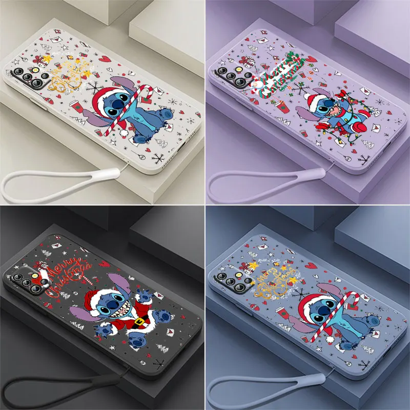 

Disney Christmas Stitch Phone Case For OPPO Reno 7 6 SE Z Find X5 X3 X2 Neo Lite Pro Liquid Rope Funda Cover Soft Capa Silicone