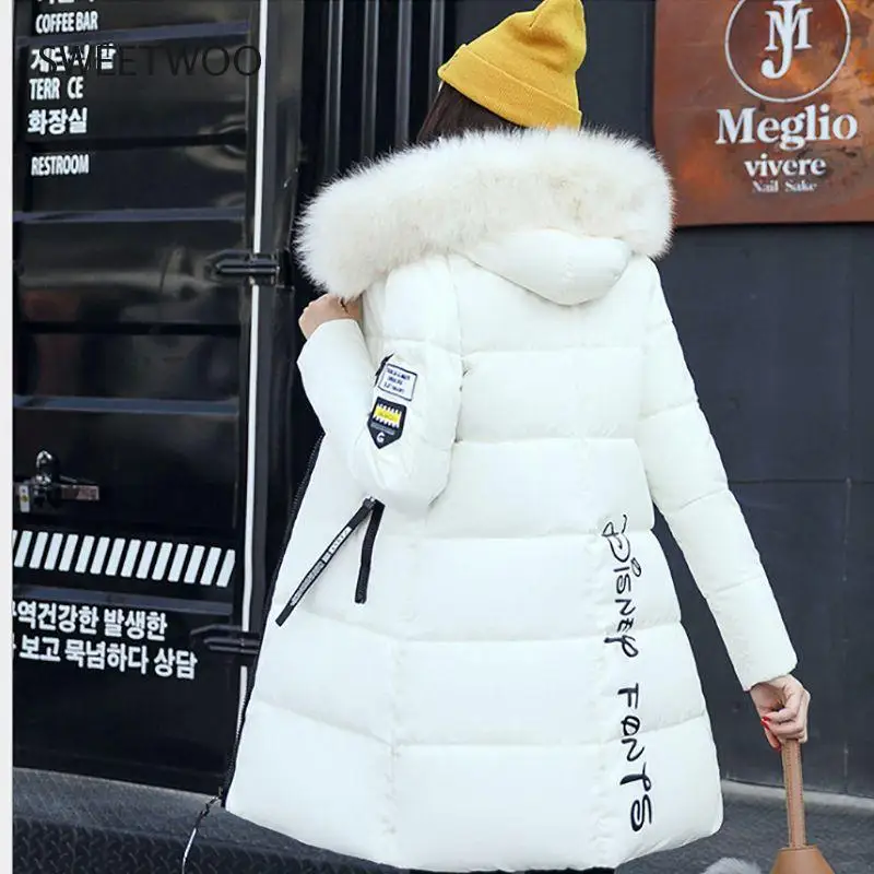 2022 New Korean Style Big Faux Fur Collar Down Jacket Coat Parkas Lolita Slim Winter Mid-Length Fashionable Cotton Women Zipper