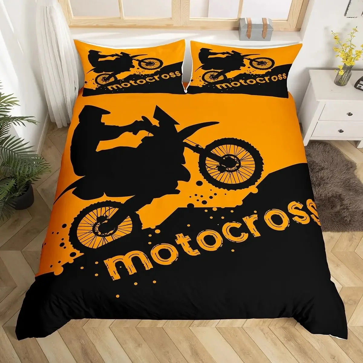 Motocross Bedding Set Full Motorcycle Racer Comforter Cover Extreme Sport Duvet Dirt Bike Motor Vehicles Biker Quilt