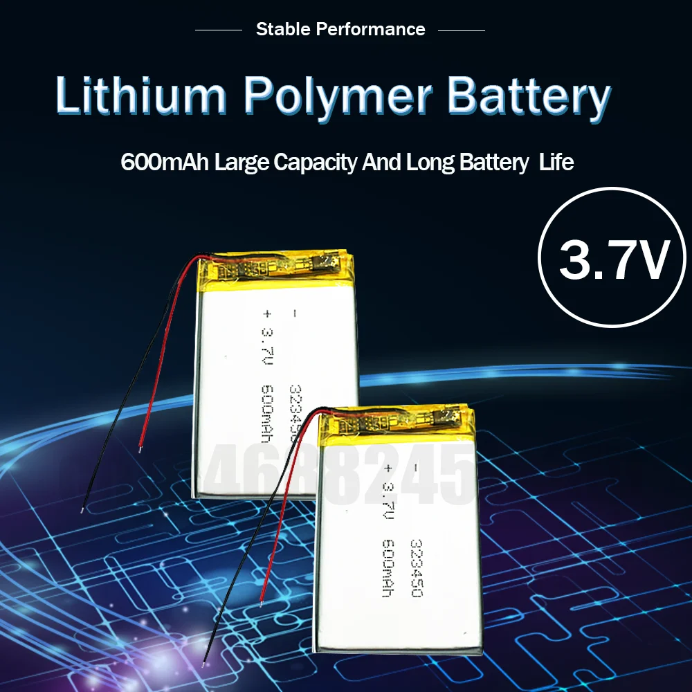 323450 3.7V 600mAh Lithium Polymer Rechargeable Battery For MP3 MP4 DVD E-book Power Bank Smart Watch Remote Control Li-ion Cell - купить по