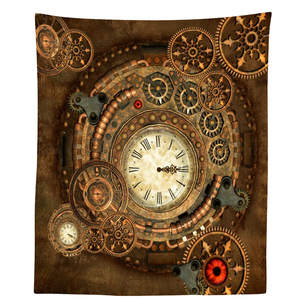 Ретро часы и экипировка в стиле стимпанк Механический механизм гобелен