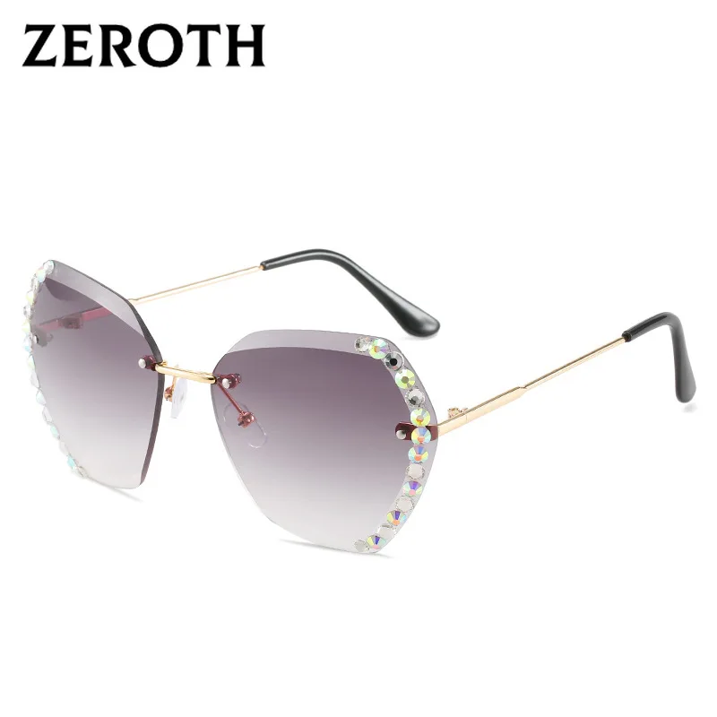 

Fashion Rimless Rhinestones Sunglasses Women Sunglass Vintage Sun Glass Female Ocean Lens Eyewear UV400 Gradient Pink Shades