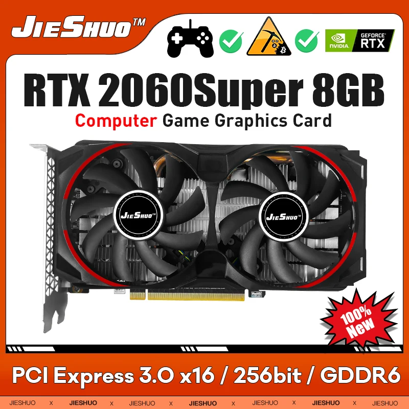 jieshuo 100% new rtx2060 super 8gb gddr6 256bit 12nm graphics cards RTX2060super 8G for computer office gaming graphics card