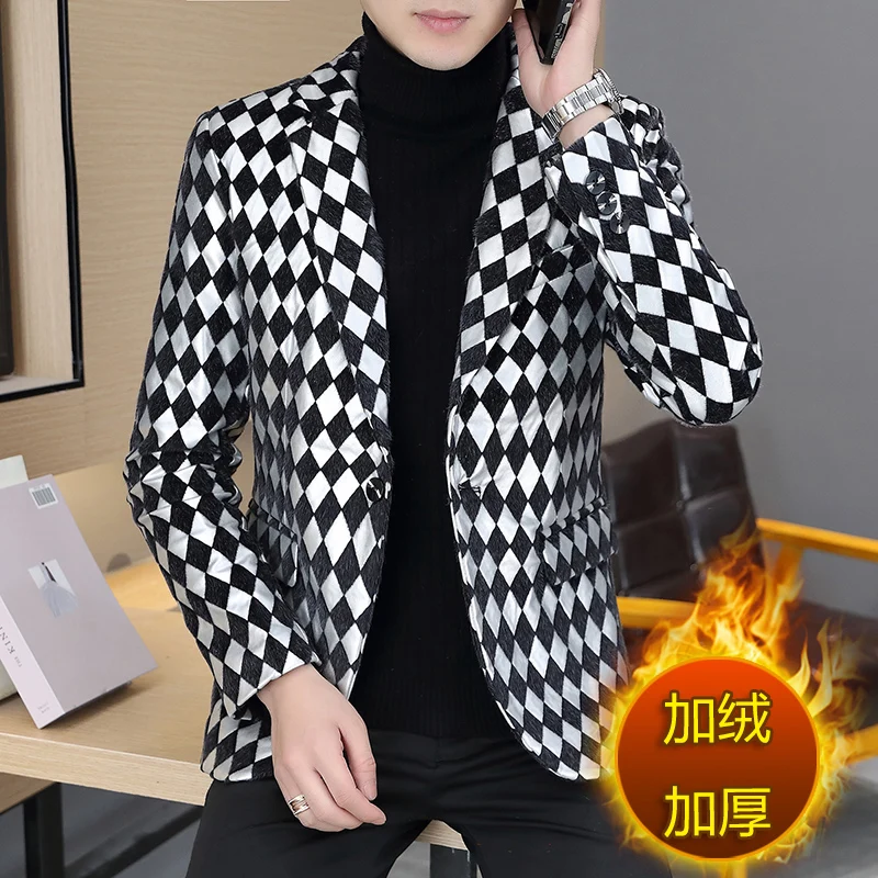

Men's Casual Pu Leather Suit Fashion Slim Korean Version of British Youth Plus Cotton Thickened Small Suit Jacket Leather Jacket