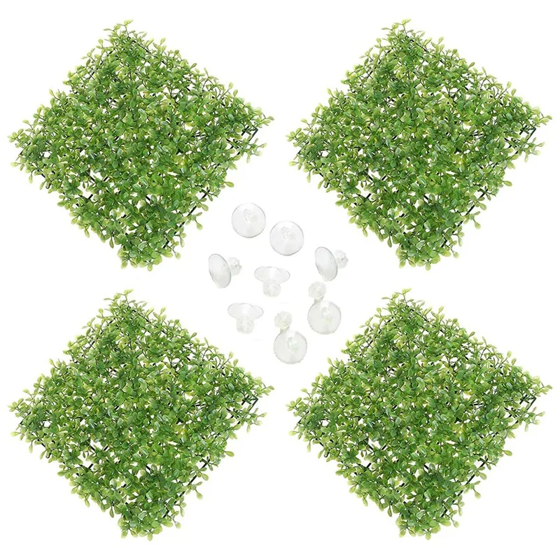 

4 шт. ковриков для искусственной травы для аквариума, пластиковые газоны, зеленые растения, 16 шт. присосок