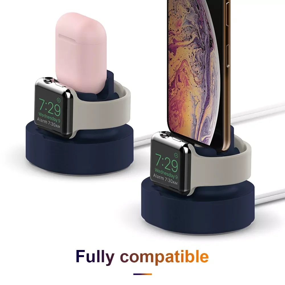 

2 in 1 Silicone Charging Stand Holder Mount Phone Watch Earphone Charger Dock Station For iPhone Airpods