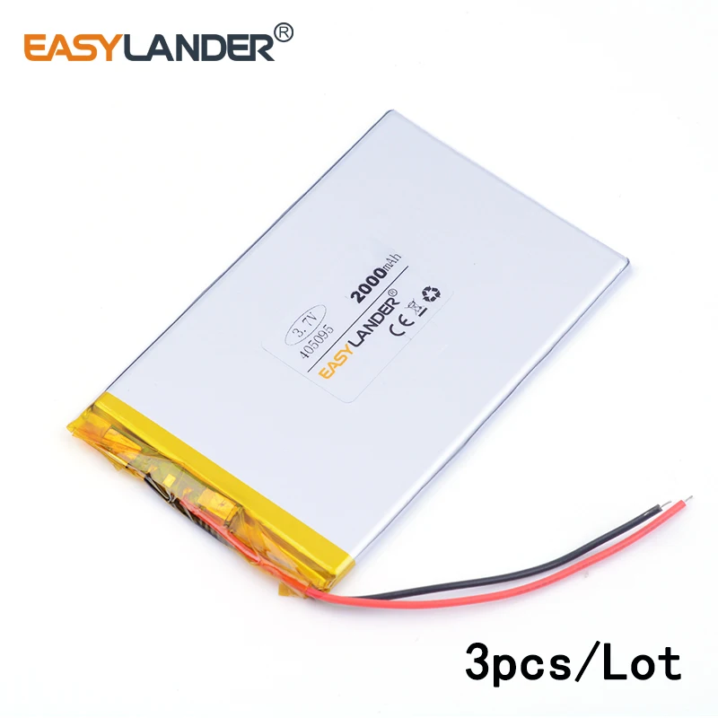 

3pcs /Lot 3.7v lithium Li ion polymer rechargeable battery 405095 2000MAH For tablet pc power bank PAD PSP E-book andorid phone