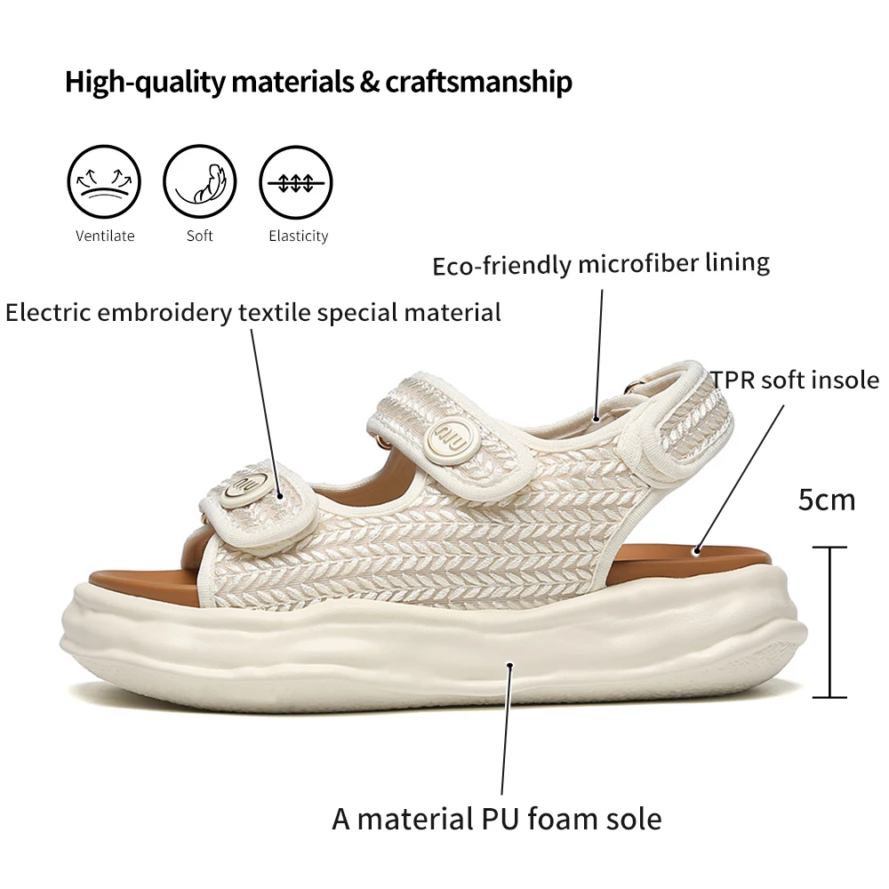 SOMILISS Platform Sandals Women Knitted Fabric Cloth Hook Loop Round Toe Summer Lady Fashion Outdoor Flat Casual Shoes Handmade