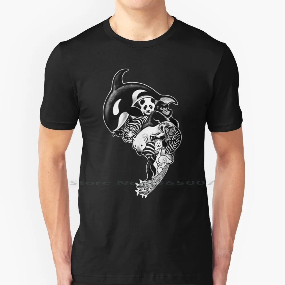 

Monochromanimal ( Black ) T Shirt 100% Cotton Animals Wildlife Nature Environment Orca Killer Whale Panda Gorilla White Tiger