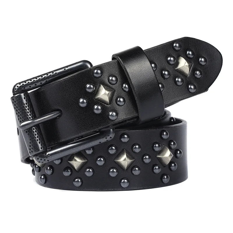 (Ta-weo) Original Unisex Personality Rivet  Cowhide Leather Belts, Punk Style men's and women's High Quality Belt