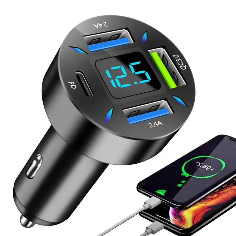 USB Car Charger Quick Charge 3.0 4-Port USB Car Phone Charger Multi-Function Power Car Adapter Smart Chip Multiple Security