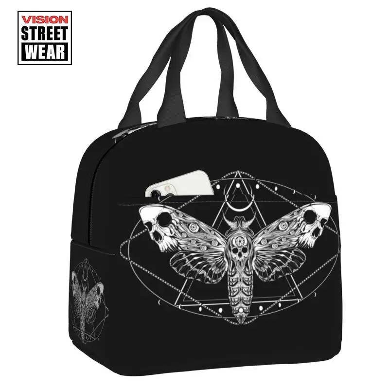 

2023 New Surreal Death Moth Insulated Lunch Bag for School Office Gothic Bee Skull Resuable Thermal Cooler Lunch Box Women Kids