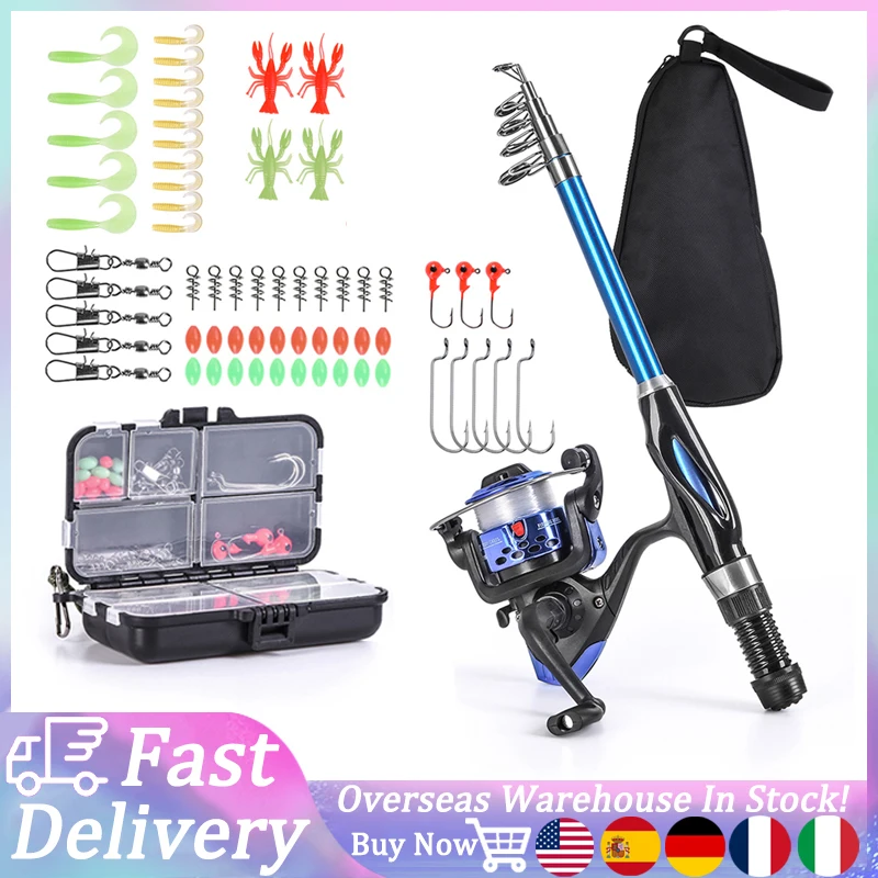 

Fishing Rod Reel Combo Telescopic Fishing Rod Spinning Reel Set with Hooks Soft Lures Barrel Swivels Storage Bag Fishing Tools