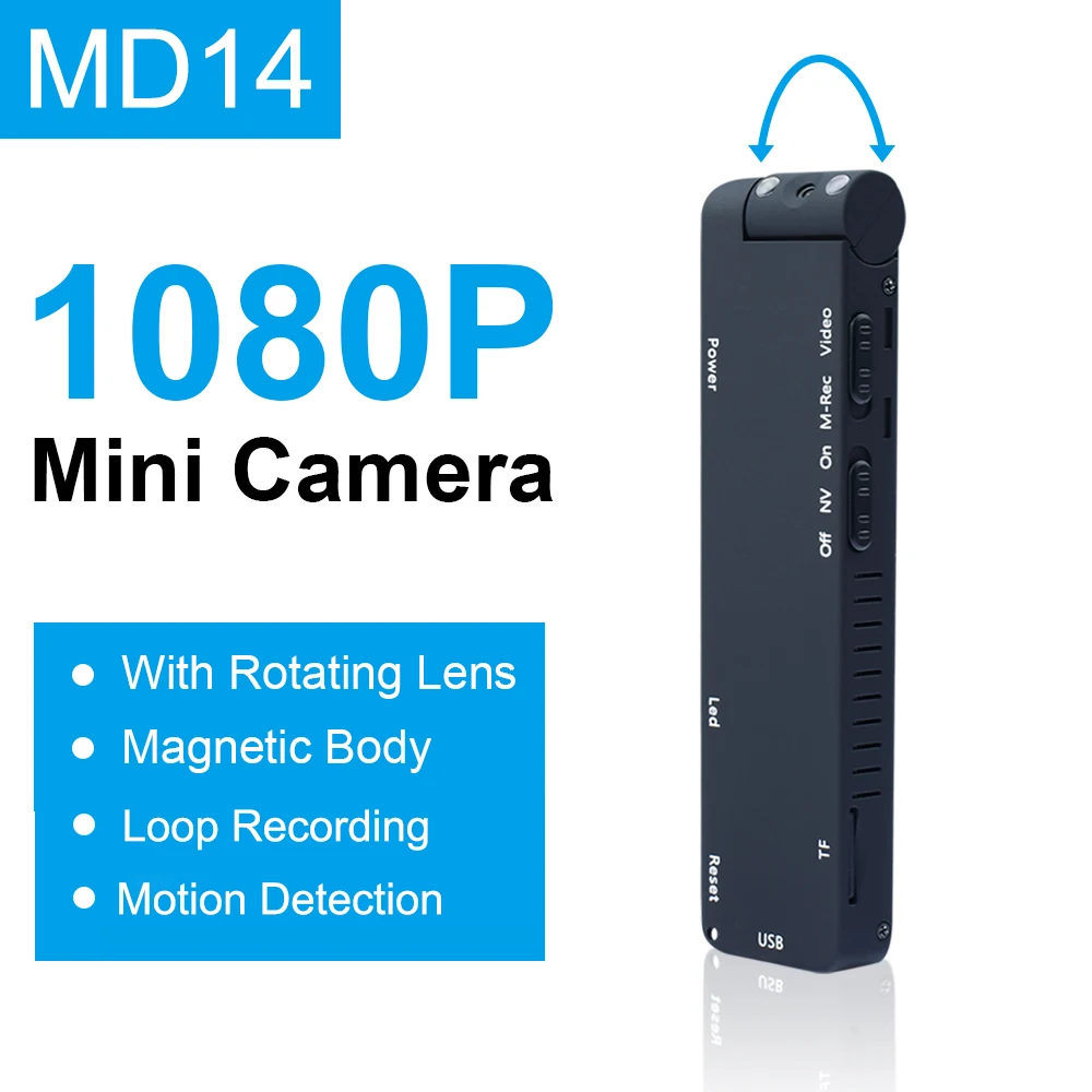 

MD14 Mini Camera 1080P HD Night Vision Micro Camcorder with Rotating Len Video Recorder Motion DVR Outdoor Sport DV