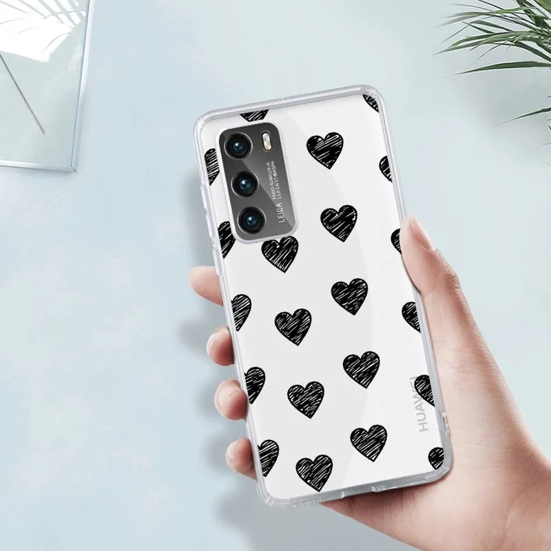 Милый мультяшный розовый простой чехол для телефона с любовью Huawei P40 P30 P20 Mate Honor 10i