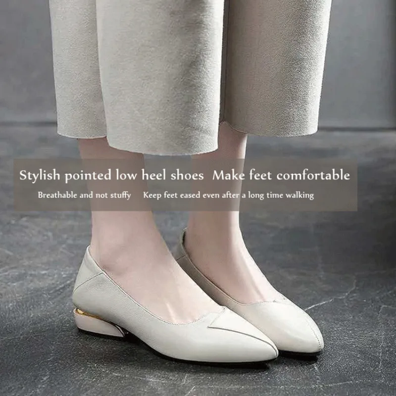 

Stylish Women's Leather Shoes with Low Heel and Breathable Design for Summer and Fall