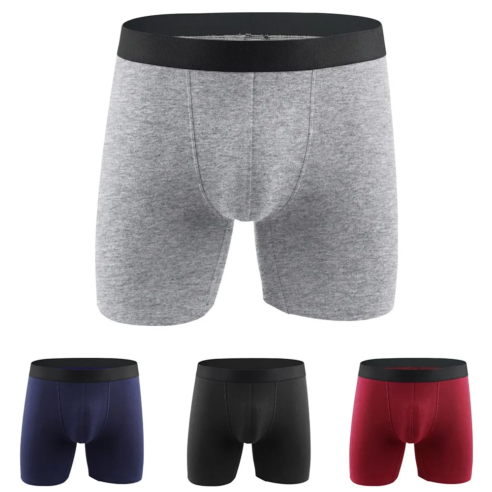 

Men Long Boxer Pants Solid Color High Waist Cotton Elastic Large Size Underpants Long Leg Underpants Male Boxershorts