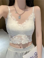 white tank top camisole women spaghetti strap lace sexy crop tube tops v neck tanks camis summer slim chest pad womens clothing