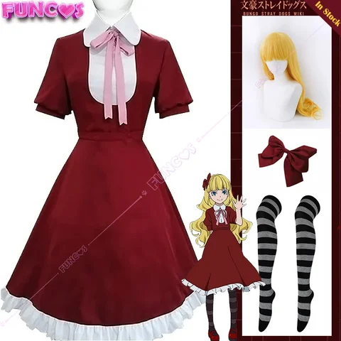 Косплей костюм Алиса из "Бродячих псов", красное платье, IBEASEN