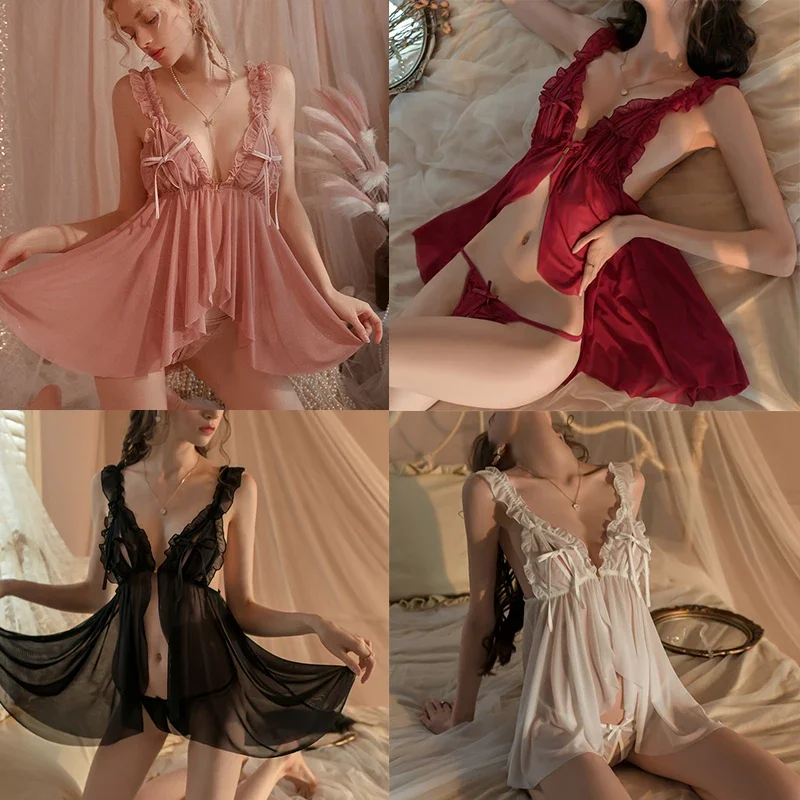 Пижама Babydolls с глубоким V-образным вырезом и открытым бантом 18 модное женское