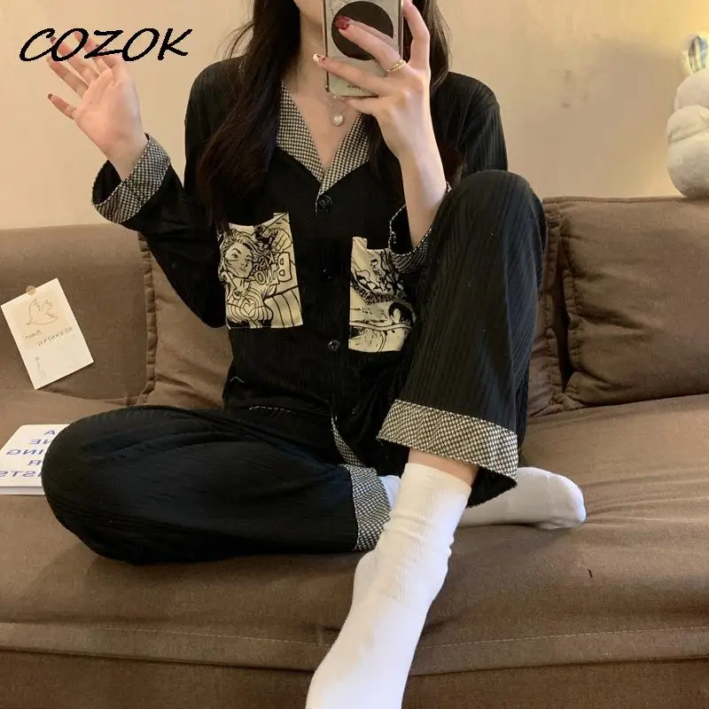 

Women's Pijamas Sleepwear Lovely Home Suits Sexy Pyjama Long Sleeve Pajamas Set 2022 Comfortable Girl Spring Summer Plus Size