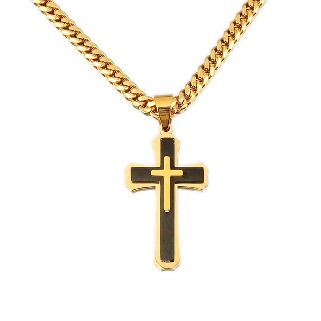 

Vintage Gothic Cross Pendant Necklace For Men Women Stainless Steel Gold Black Color Cool Jewelry With 3mm 24inch Miami Chain