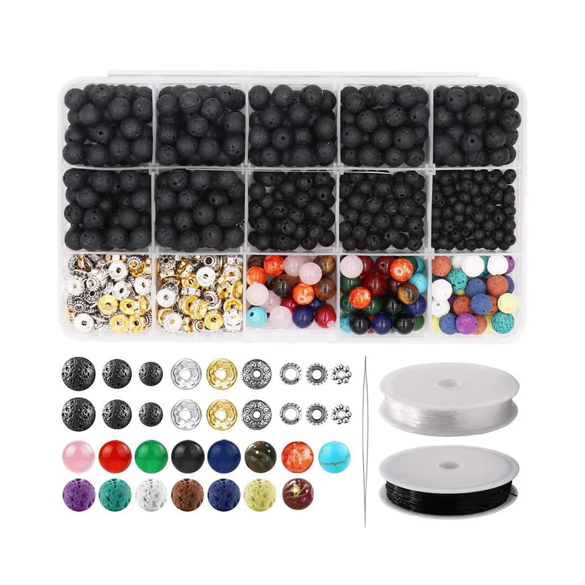 

Lava Beads Kit Lava Stone Rock Beads Chakra Beads Spacers Beads Essential Oils Bracelet Necklace Jewelry Making