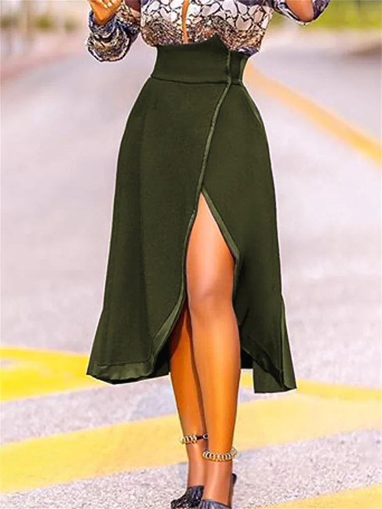 

Celmia Women Casual Midi Skirt Pockets Autumn 2023 Sexy Slit Wollen Skirts Elegant High Waist Fashion PU Leather Splicing Faldas