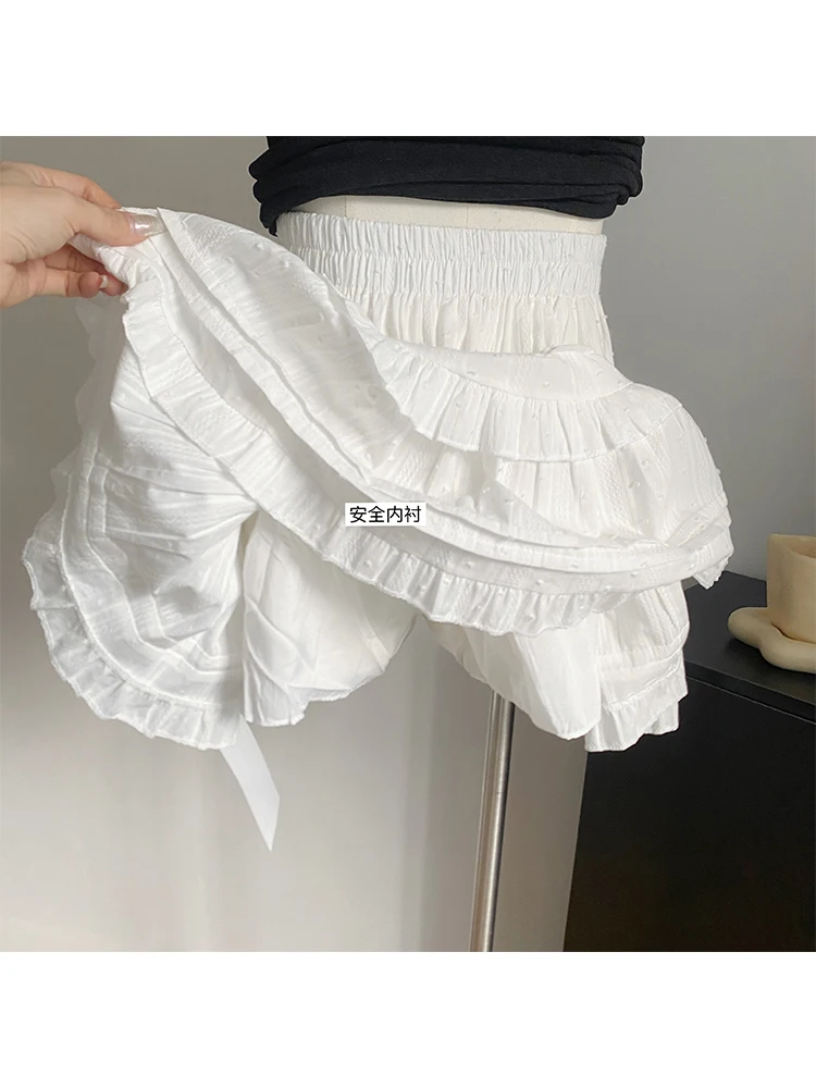 Женская винтажная мини-юбка трапециевидной формы белая в стиле Харадзюку