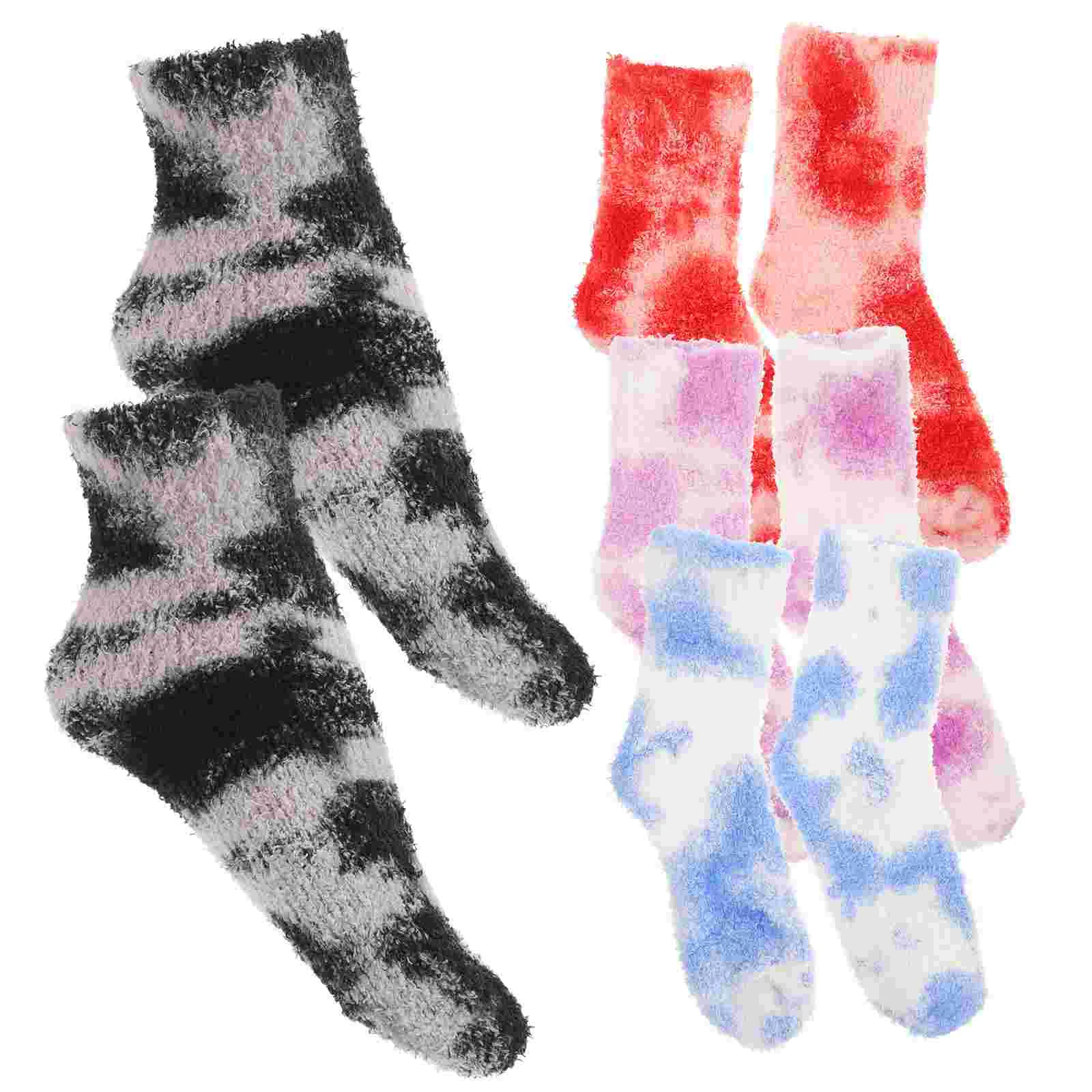 

4 Pairs Warm Socks High Ankle Middle Tube Fluffy Women Winter Fuzzy Coral Fleece