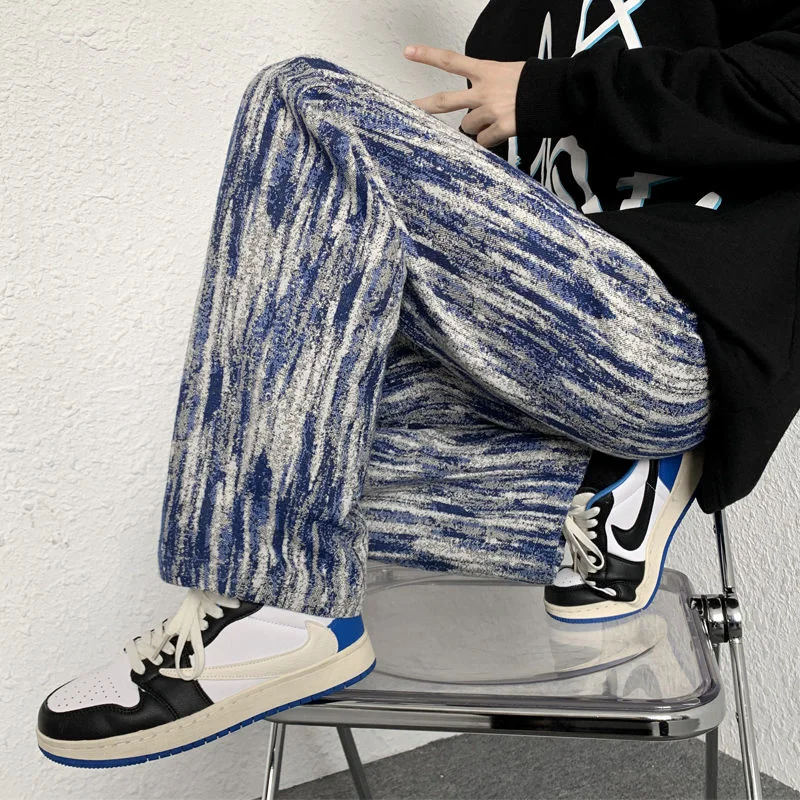 Blue Black Baggy Jeans Men Fashion Retro Casual Striped Jeans Men Streetwear Hip Hop Loose Straight Denim Pants Mens Trousers