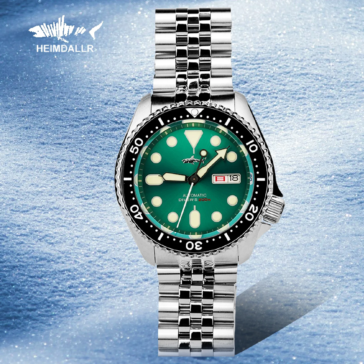 

HEIMDALLR SKX007 Watch Green Dial Jubilee Bracelet NH36 Automatic Self Wind Mechanical Watches Sharkey Diver Luxury Watch Men