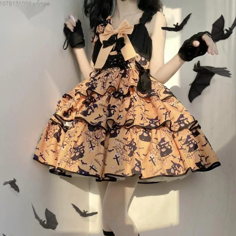 Женское платье с рисунком тыквы и черной кошки на Хэллоуин женское в стиле панк