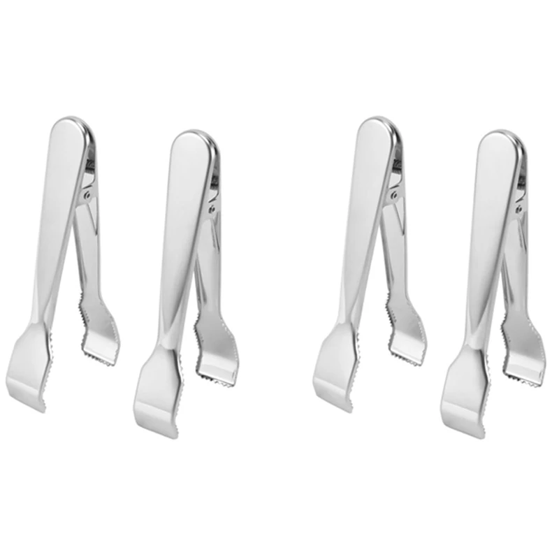 

4 Pcs Stainless Steel Ice Tongs With Sawteeth For Ice Bucket Ice Sugar Cubes Coffee Bar Food Serving