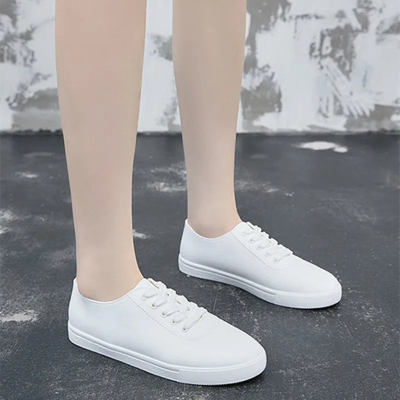 

Women Classic White Round Toe Pu Leather Spring Shoes Lady Anti Skid Beach Rubber Shoes Sapatos Femininas Zapatos De Mujer C623