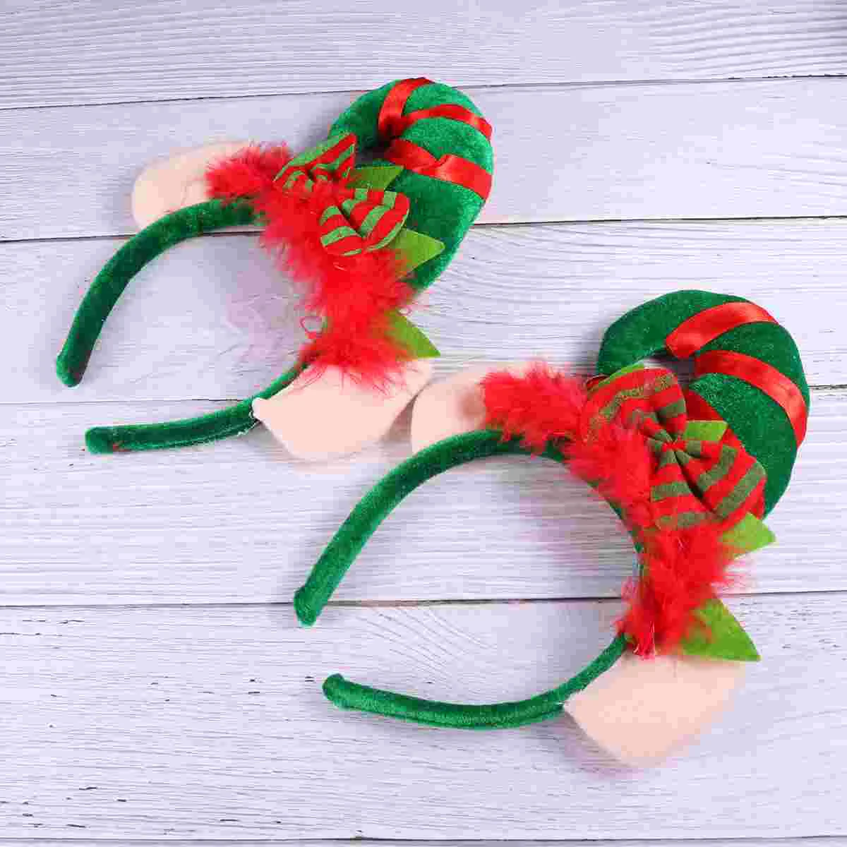 

2PCS Christmas Elf Hat Headband Brightly Colored Fabric Headband with Jingle Bell on the