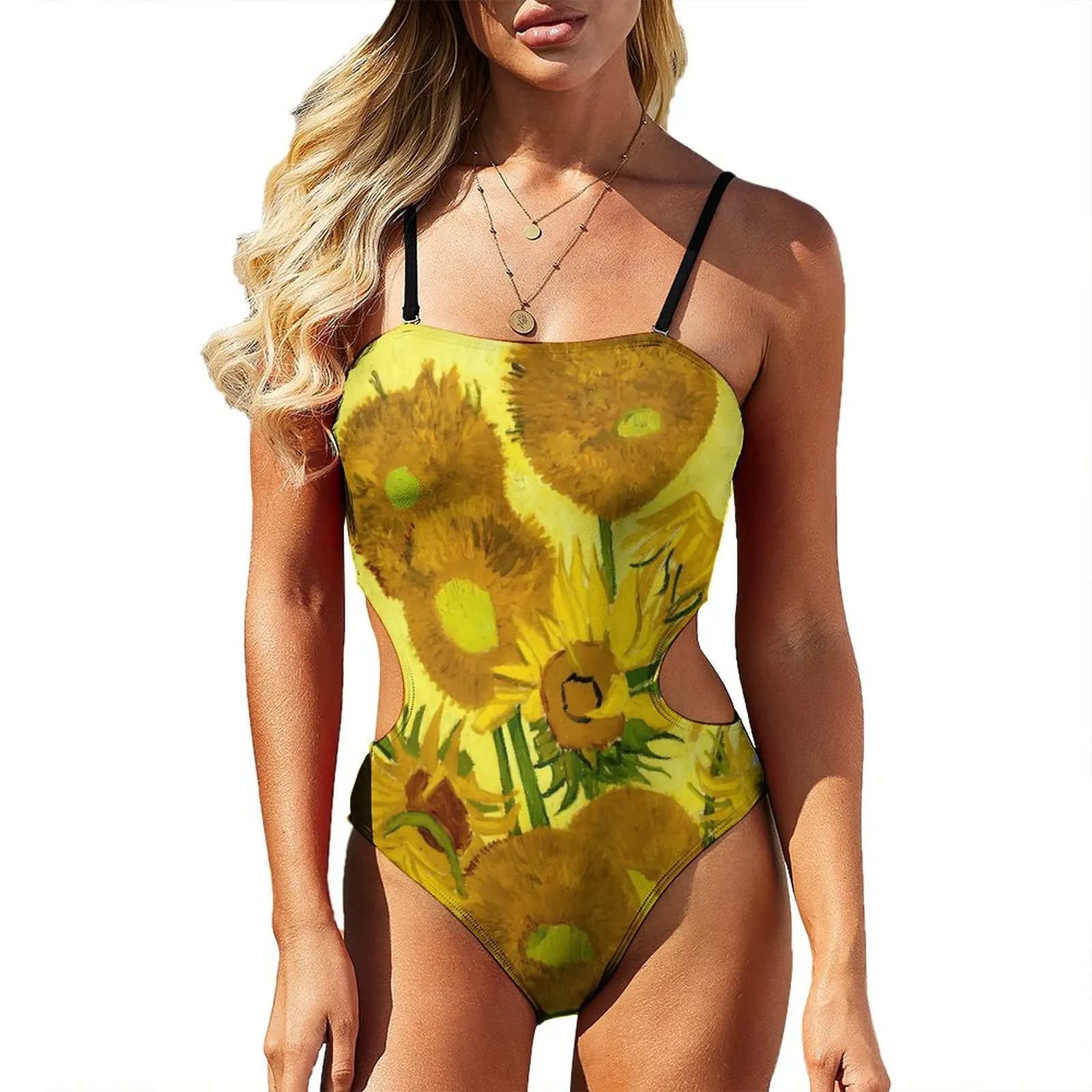 

Vincent Van Gogh Swimsuit Sunflowers Print Novelty Swimwear One Piece Swimsuits Woman Push Up Sexy Swim Bathing Suits