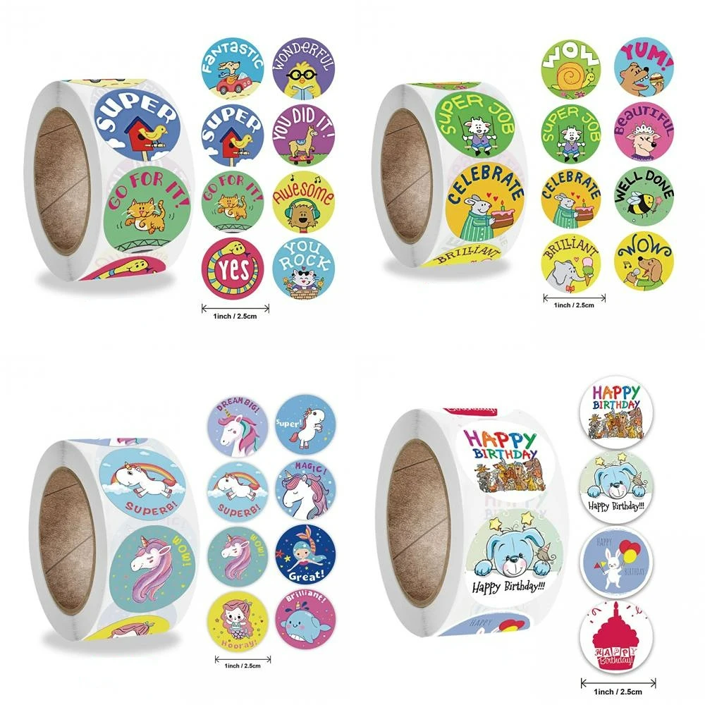 

100/500pcs Cartoon Animals Sticker 8 designs Round Seal Labels for Kids Encourage School Teacher Supplies Child Reward Sticker