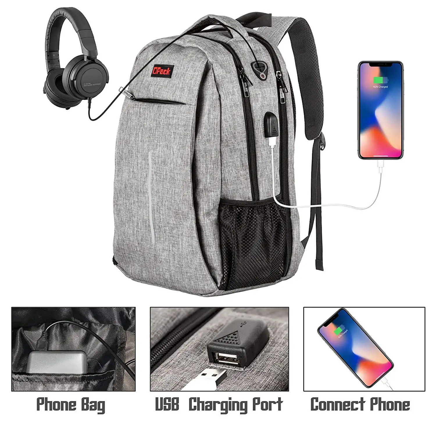 Safe Travel Laptop Backpack with USB Charging Port
