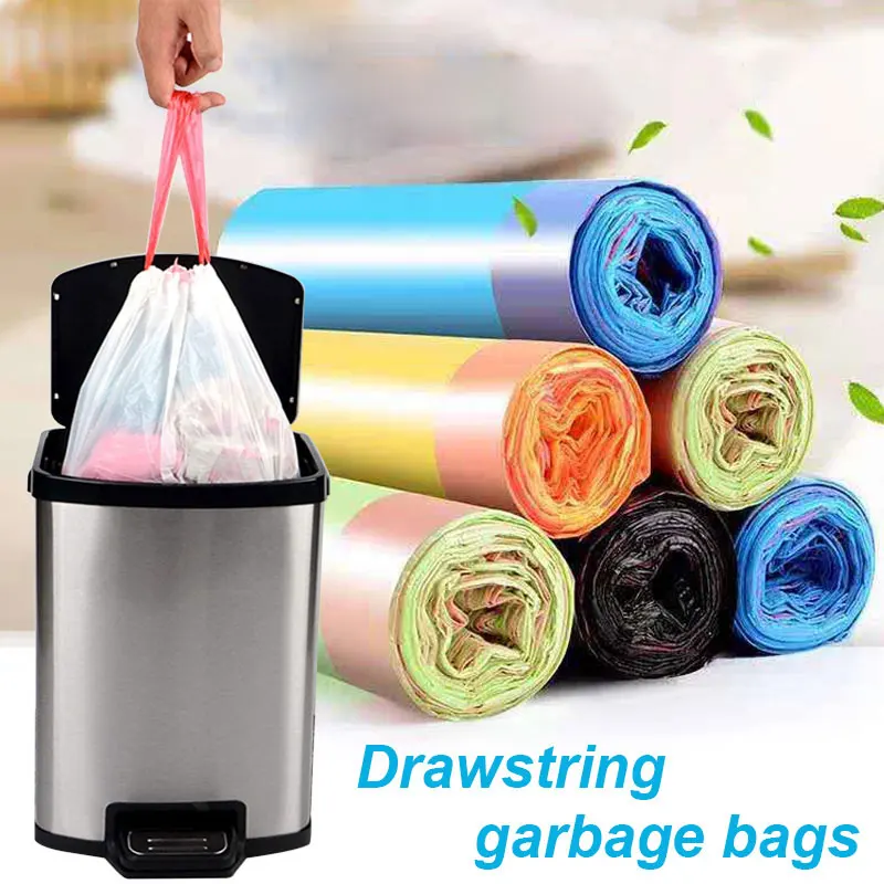 30pcs Thicken Drawstring Garbage Bags Household Disposable Trash Pouch Kitchen Cleaning Waste Bag Waterproof Storage Bags