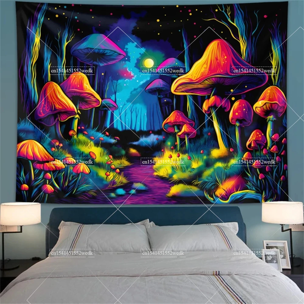 УФ-реактивный гриб флуоресцентный гобелен растительный лес природный ландшафт с