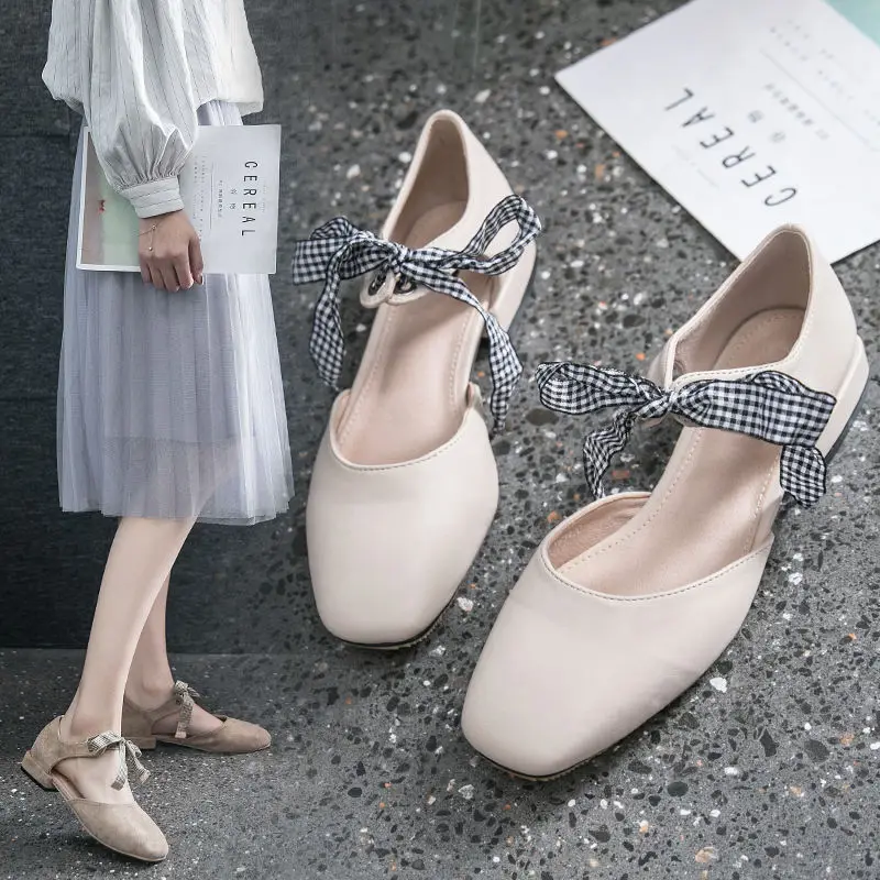 

Baotou middle-heeled thick-heeled sandals women's spring fairy style 2021 summer all-match one word Mary Jane shoes