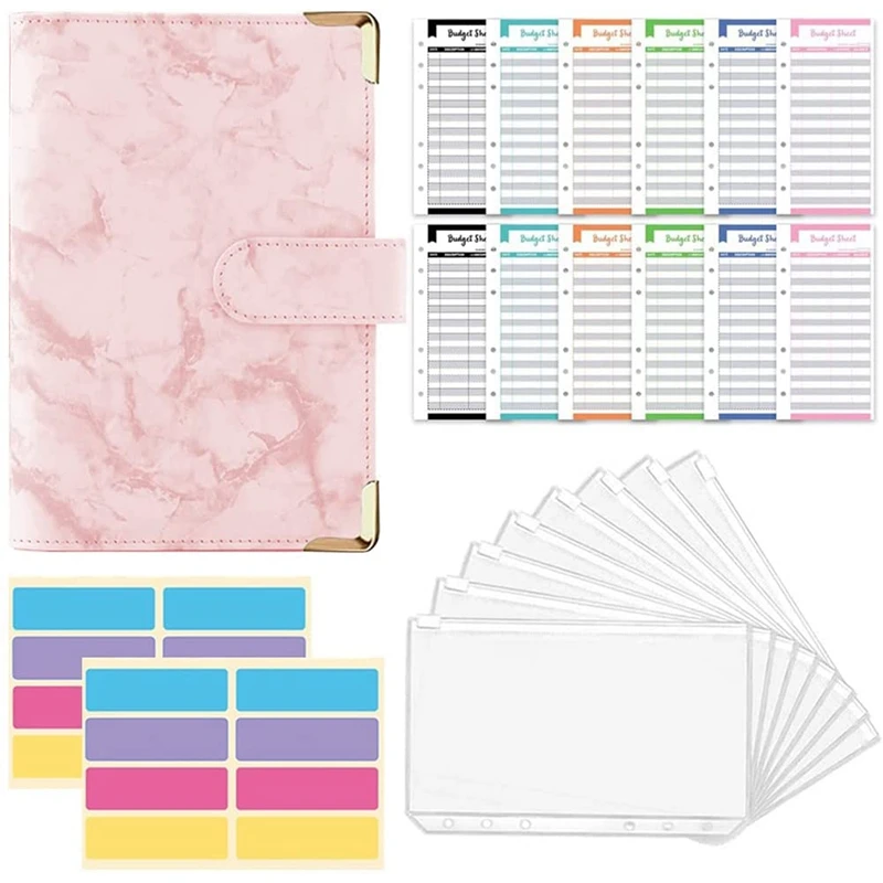 

A6 Binder Notebook,6-Ring Refillable Binder Cover,With Clear Binder Envelopes,Expense Budget Sheets And Label Stickers