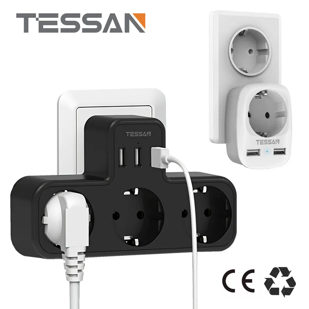 

TESSAN EU Plug Extension Power Strip with 1/3 AC Outlets & 2/3 USB Ports, European Multiple Socket Wall Charger Adapter for Home