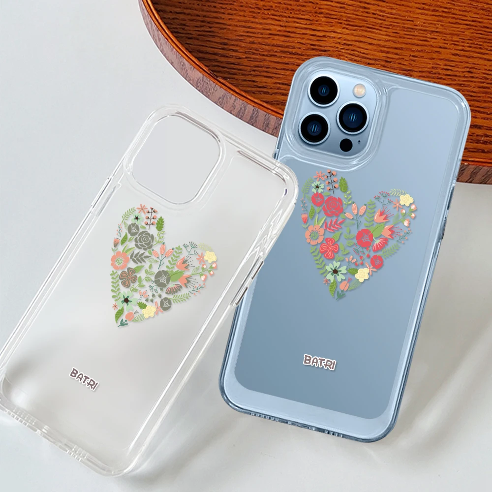 

Love Heart Floral Phone Case for iPhone 14 13 12 11 Pro Max Mini XS XR X Protection Shell Cover for iPhone14ProMax Coque Fundas