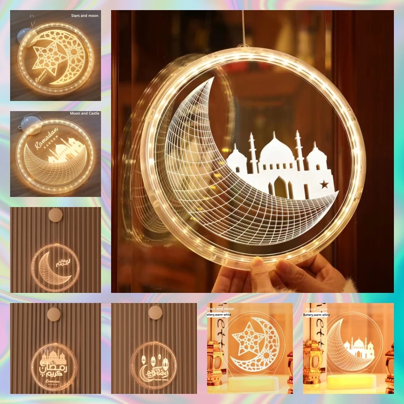 

Eid Mubarak 3D Acrylic LED Night Light Ramadan Decorations for Home Wall Decor Eid Al Adha Pendant Lamp for Bedroom Cute Gift