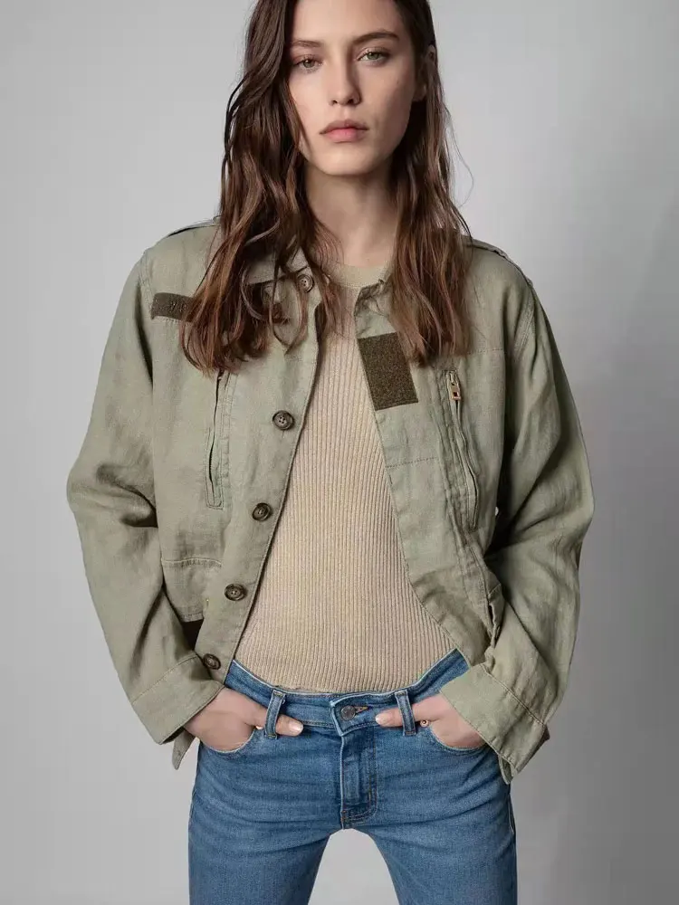 

2022 Spring and Summer New Army Green Casual Jacket Embroidered Women Coat